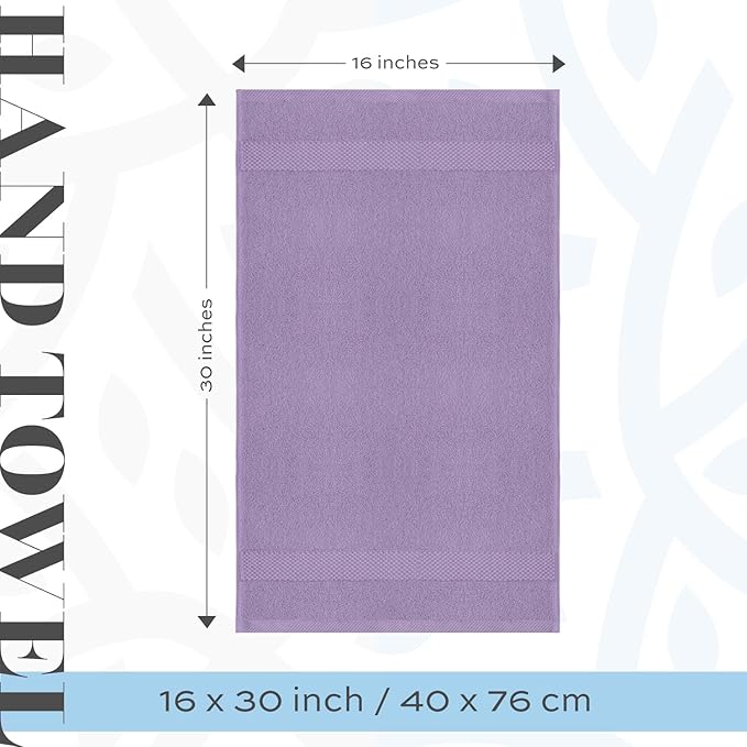 White Classic Luxury Lavender Hand Towels - Soft 100% Turkish Cotton | Highly Absorbent Hotel spa Bathroom Towel Collection | 16x30 Inch | Set of 6