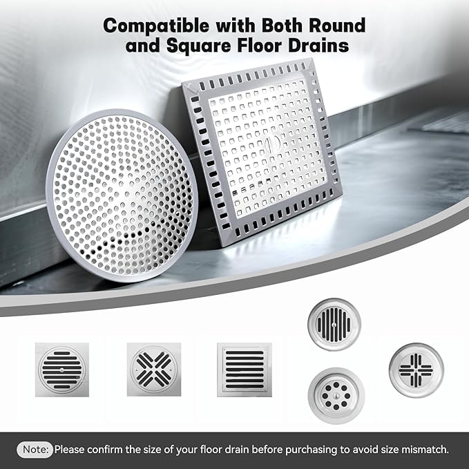 Makerfire 2PCS Shower Drain Hair Catcher, 4.72'', Flat Shower Drain Cover/Filter, Bathroom/Kitchen Sink Drain Strainer, Stainless Steel and Silicone