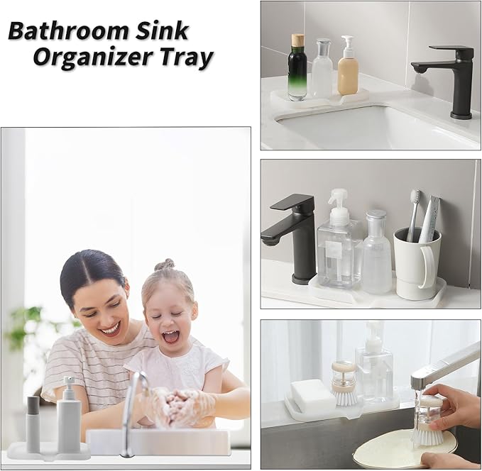 Silicone Bathroom Soap Dishes with Drain Spout-Bathroom and Kitchen Sink Organizer,Sponge Holder,Dish Soap Tray,Perfect for Dispenser,Scrubber,Bottle,Cup on Counter Translucent 9.6"×5.3"