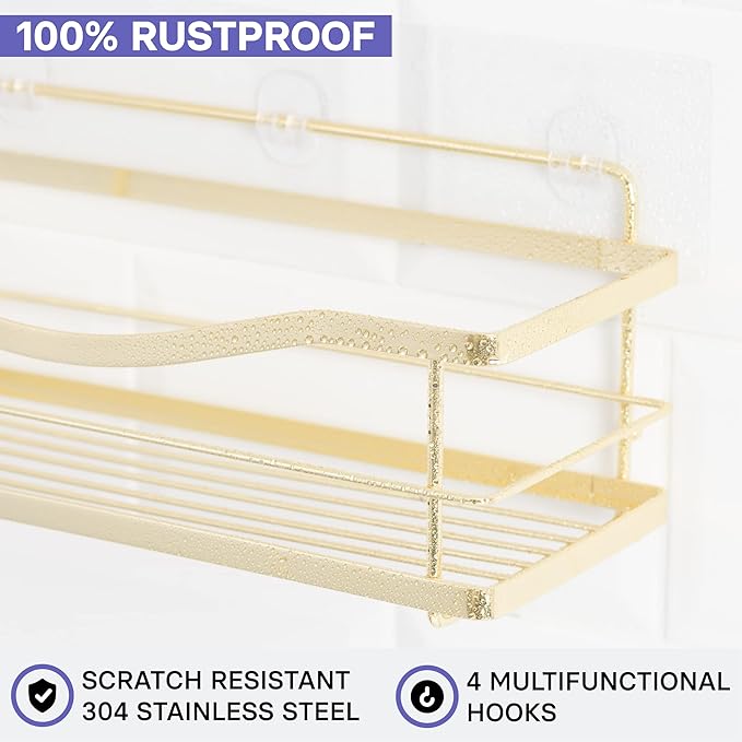 KINCMAX Shower Caddy Organizer - Self Adhesive Wall Shower Shelf - Stainless Steel Bath Shampoo Holder and Storage Rack