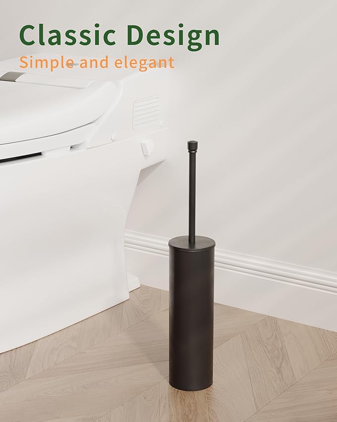 Toilet Brush and Holder Set, Toilet Bowl Brush for Bathroom with Long Handle, Stainless Steel Toilet Cleaner Brush with Durable Scrubbing Bristles,Splash-Proof (Matte Black)