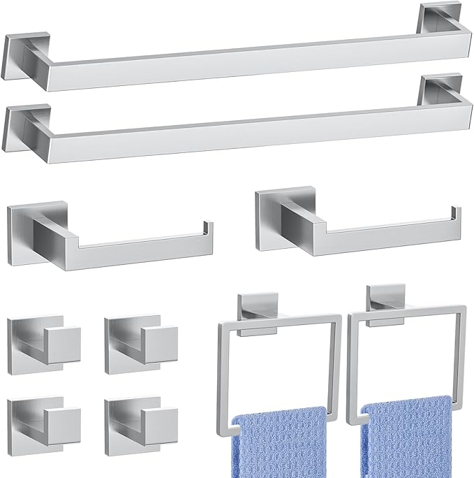 Brushed Nickel Bathroom Hardware Accessories Set 10-Piece Brushed Towel Bar Set Bath Towel Holder Set Stainless Steel Wall Mounted Towel Rack Set,23.6 in