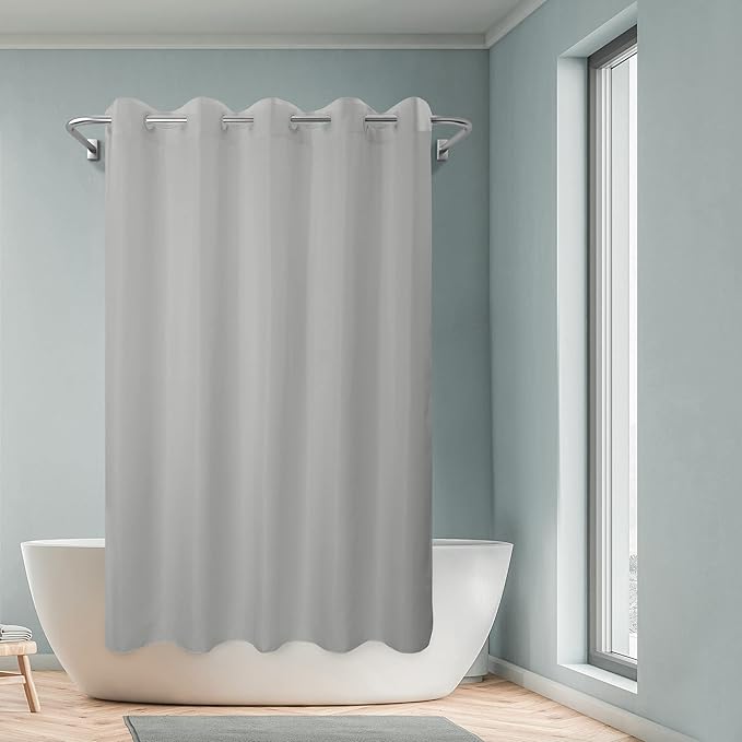 River Dream No Hook Hotel Cloth Grey Shower Curtain Soft Microfiber & Waterproof - Fabric Shower Curtain or Liner, Washable & Bottom Magnets, Gray, 71x74