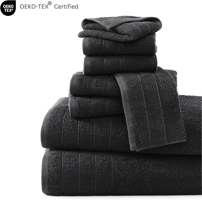 Casa Platino 100% Mercerized Cotton Luxury Bathroom Towels Set - 8 Piece - Ring Spun Technology - 2 Bath, 4 Washcloths, 2 Hand Towels - Remains Soft & Absorbent Even After Multiple Washes - Black