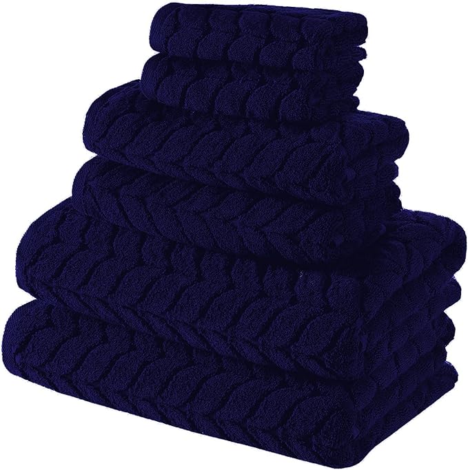 BAGNO MILANO Turkish Bath Towels, Soft Plush Jacquard Luxury Bath Towels, Quick Dry Towel Set (Navy, Bath Sheet)