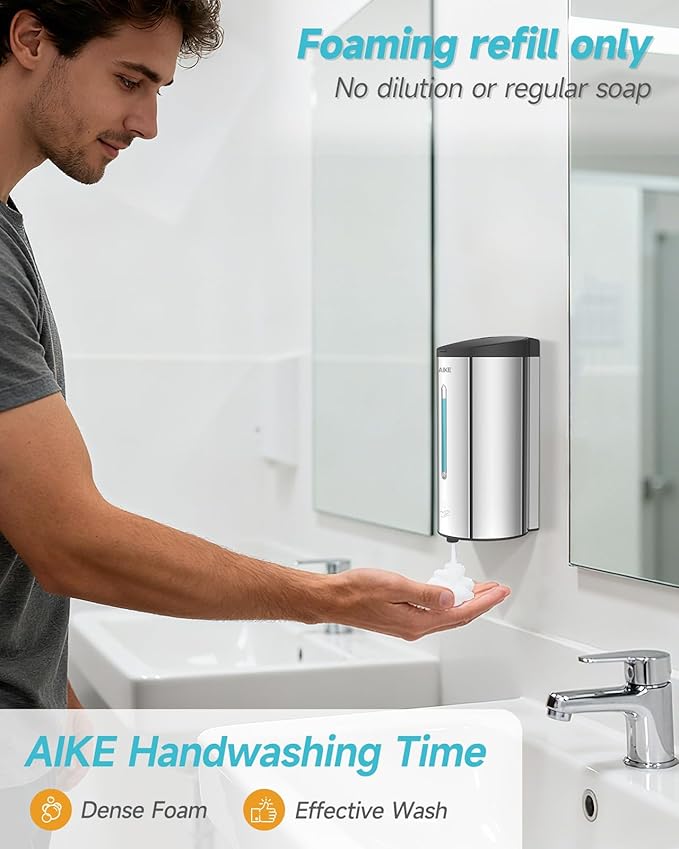 AIKE Wall Mount Automatic Foam Soap Dispenser 25 OZ Commercial Large Capacity Stainless Steel Model AK1205FA(Polished)