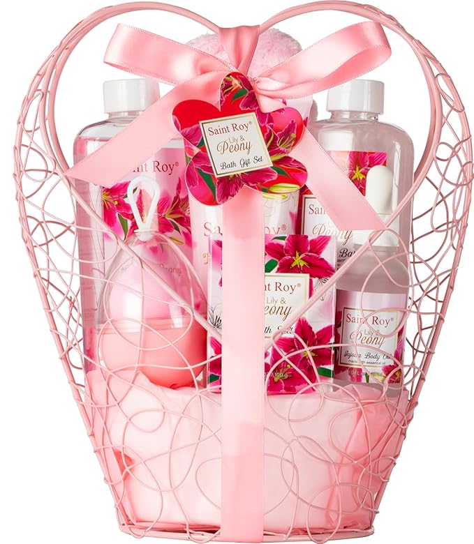 Gift Basket Christmas Gifts for Women Spa Set Lily & Peony Home Spa Set, Beauty Personal Care Set Jojoba Oil, Spa Self Care Kit, Bath Body For Thank You, Birthday Gifts