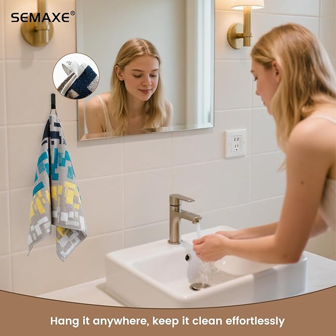 SEMAXE Hand Towels for Bathroom, 100% Cotton Towels with Hanging Loops, Soft and Absorbent, 4 Pack Hand Towel Set for Gym, Shower, Hotel and Spa, Decorative Checkered Towel