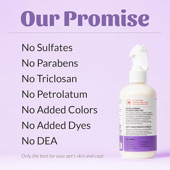 Skout's Honor Probiotic Pet Detangler Spray - Hydrating & Conditioning with Avocado Oil, 97% Natural, Paraben & Sulfate-Free, softens for a More brushable Coat, Daily Use, 8oz, Lavender, 2-Pack