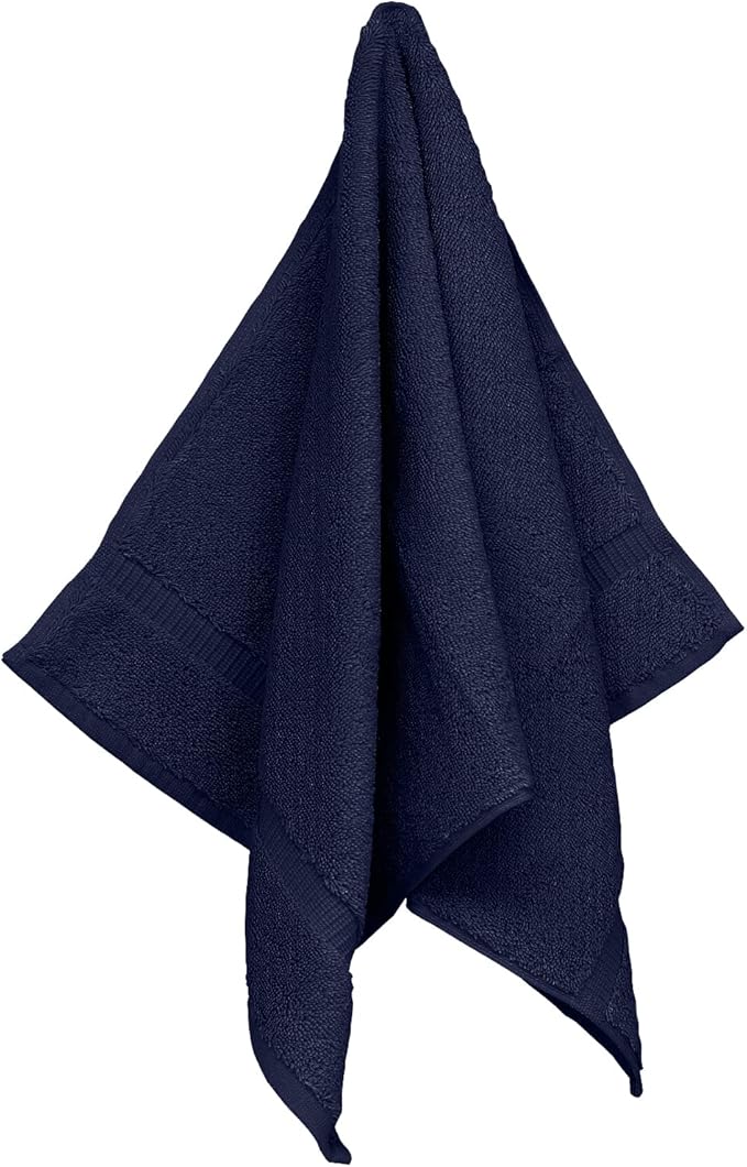 Monogrammed Hand Towel, Personalized Initial Gift, Extra Absorbent 100% Turkish Cotton - Soft Terry Finish - Set of 2 - White Block Initial M - Embroidered on Navy Blue Towels
