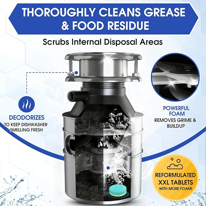 Garbage Disposal Cleaner & Deodorizer Tablets – 30 Count 15-Month Supply, Dual Enzyme Deep Cleaning Pods with Tea Tree, Mint & Lemon Oils, Eco-Friendly, Fits All Kitchen Drains