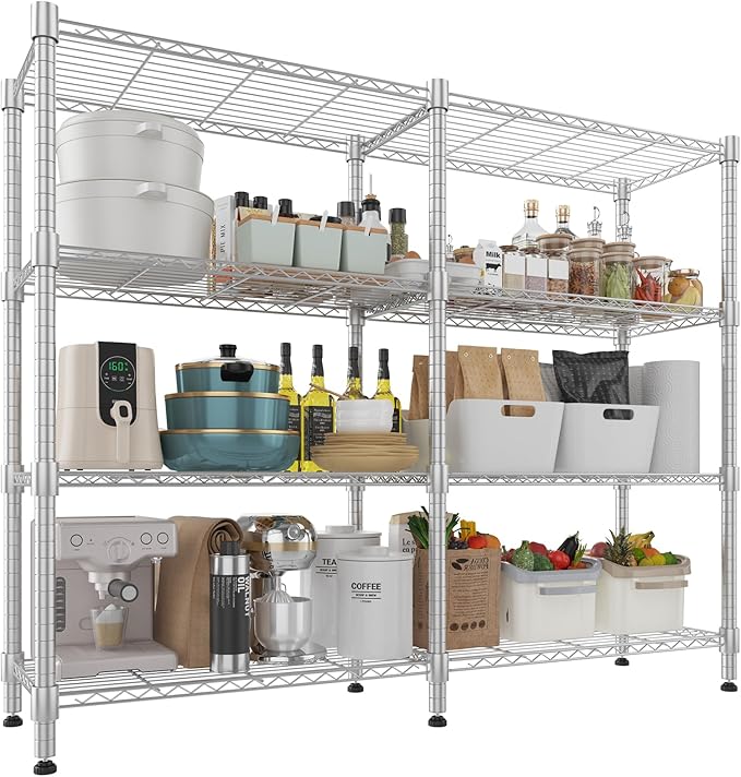 Himimi 4-Tier Heavy Duty Metal Storage Rack, 1200LBS Adjustable Wire Shelving for Storage, Standing Storage Shelf Units for Kitchen Garage Pantry Laundry, 60" W x 14" D x 60" H, Silver