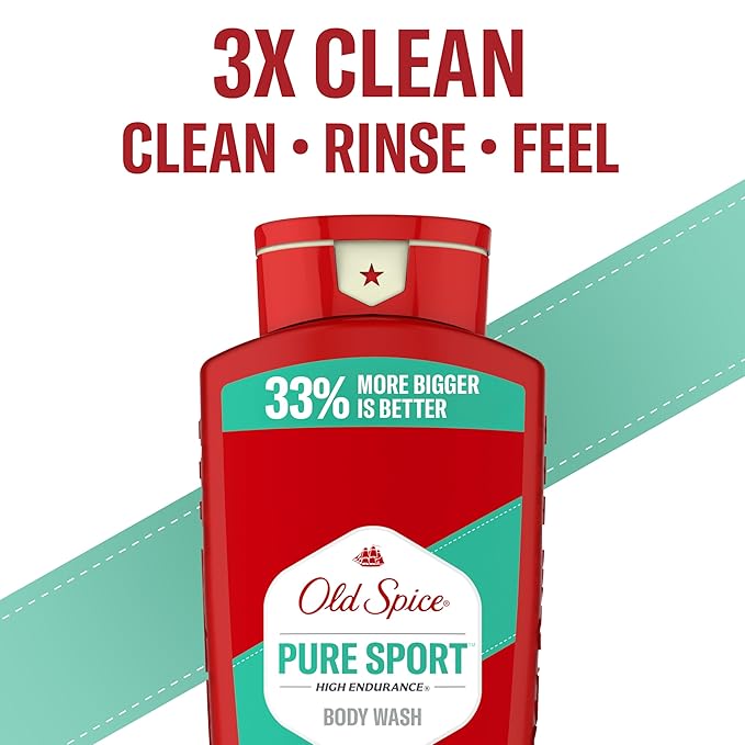 Old Spice Refreshing Body Wash for Men, High Endurance, 3X Defense, 24/7 Shower Fresh with Long Lasting Scent, Pure Sport Scent, 24 oz (Pack of 4)