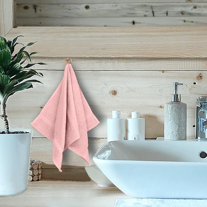 Monogrammed Hand Towel, Personalized Initial Gift, Extra Absorbent 100% Turkish Cotton - Soft Terry Finish - Set of 2 - Black Block Initial T - Embroidered on Pink Towels