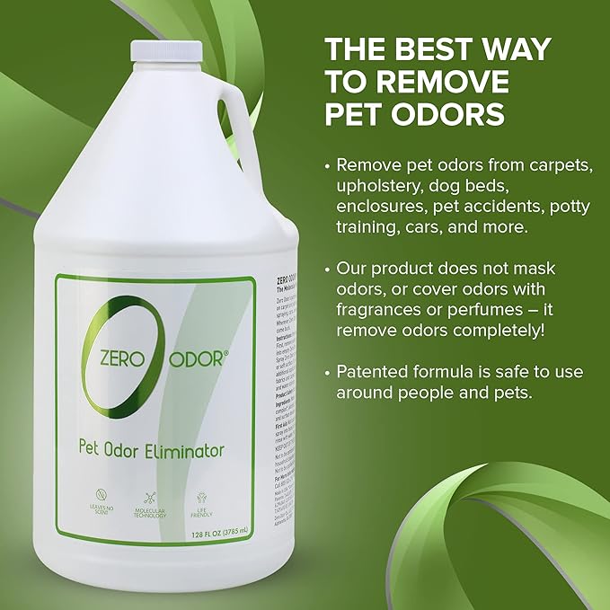 Zero Odor - Pet Odor Eliminator for strong odor, Eliminate Air & Surface Odors – Patented Molecular Technology Best For Carpet, Furniture, Beds Smell Great Again (128 Ounces)