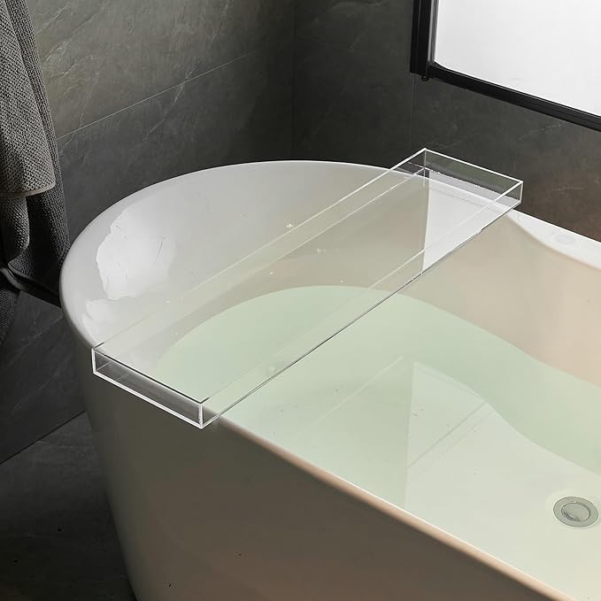 Clear Bathtub Tray AcrylicTub Rack - Bath Tub Shelf for Bathroom to Hold Book, Phone, Candle, Wine & Tablet - Waterproof Caddy Bathroom Accessories, Beelee BA0033