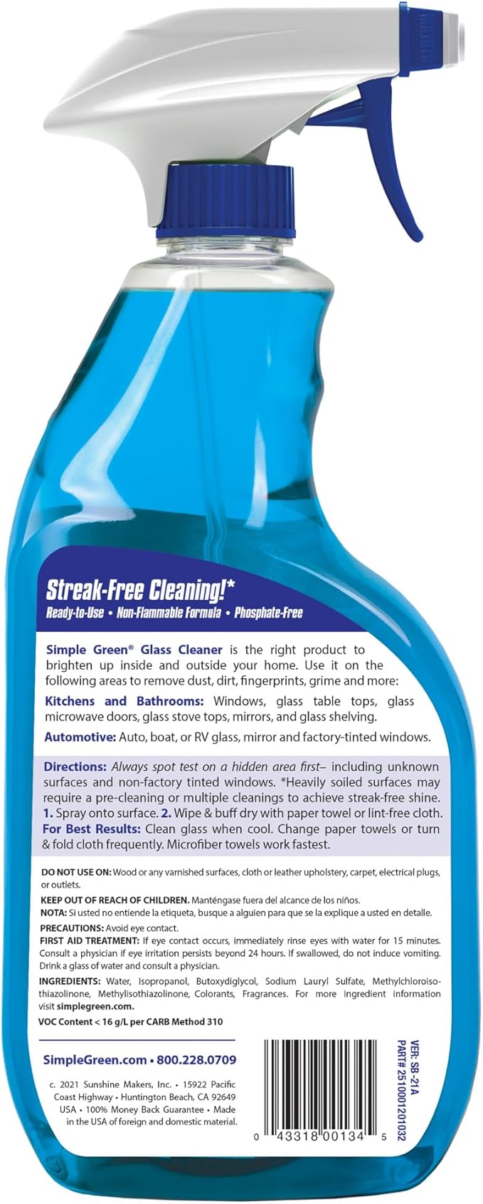 SIMPLE GREEN Ready-To-Use Glass Cleaner, 32 oz., Blue