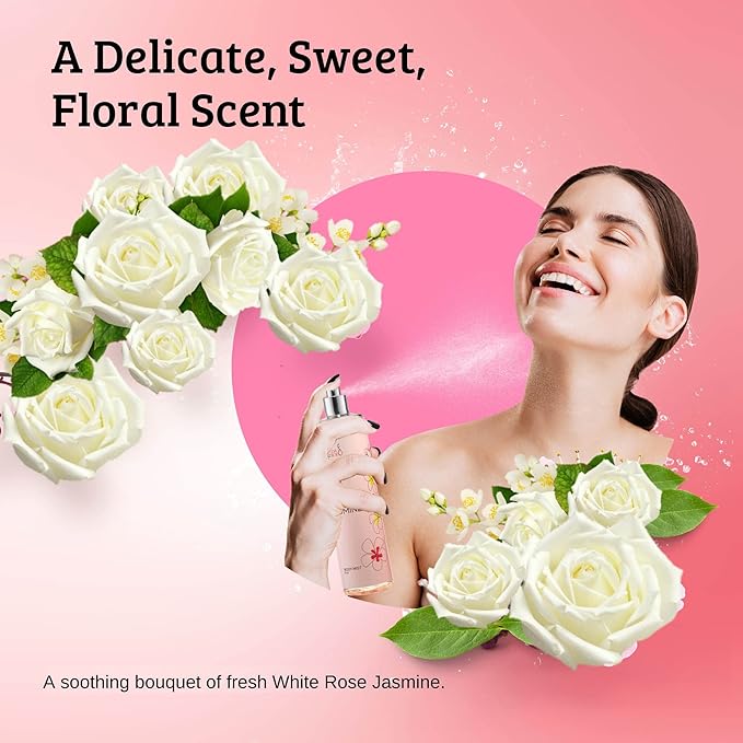 Home Spa Gift 10oz Deep Moisturizing Fragrance Body Lotion & 8 oz. Fine Fragrance Body Mist Set Luxury Self-Care Combo for Women & Girls (White Rose Jasmine)