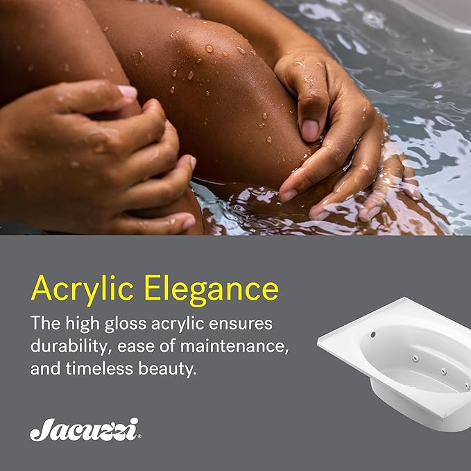 Jacuzzi SIGNATURE Acrylic Drop-In Bathtub, Jet Massage Tub, Slip Resistant, Right Drain Placement, 72" (L) x 42" (W), Oval In Rectangle, White