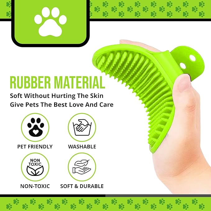 Silicone Dog Bath Brush – Soft Pet Scrubber for Bathing & Grooming – Shampoo Brush for Dogs, Cats & Puppies – Adjustable Strap – Choose from 5 Colors (Green)