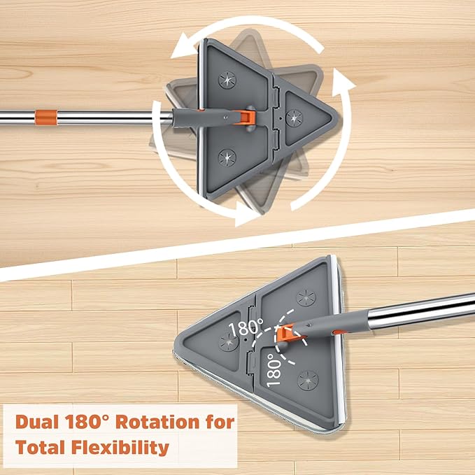 Wall Cleaner Mop with 94" Long Handle, 2-in-1 Triangle & Rectangle Head with Squeegee, 10 Washable Pads, Baseboard Cleaner Tool for Walls Scrubber, Ceilings, Windows, Glass, Fans, Doors, Corners