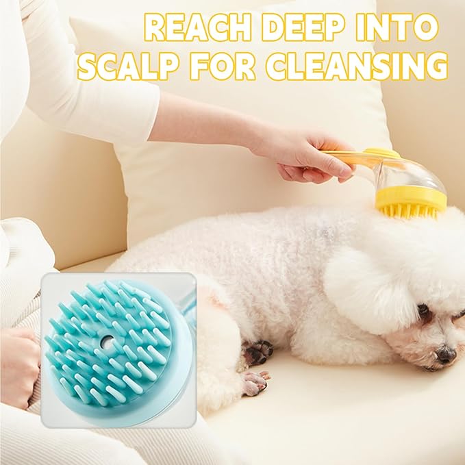 Pet Bath Brush,Dog Shampoo Brush Bubble Maker,New 2 in 1 Dog Bath Brush with Built-in Shampoo Dispenser,Bathing Dog Grooming Massage Brush for Showering Long and Short Haired Dogs and Cats(yellow)