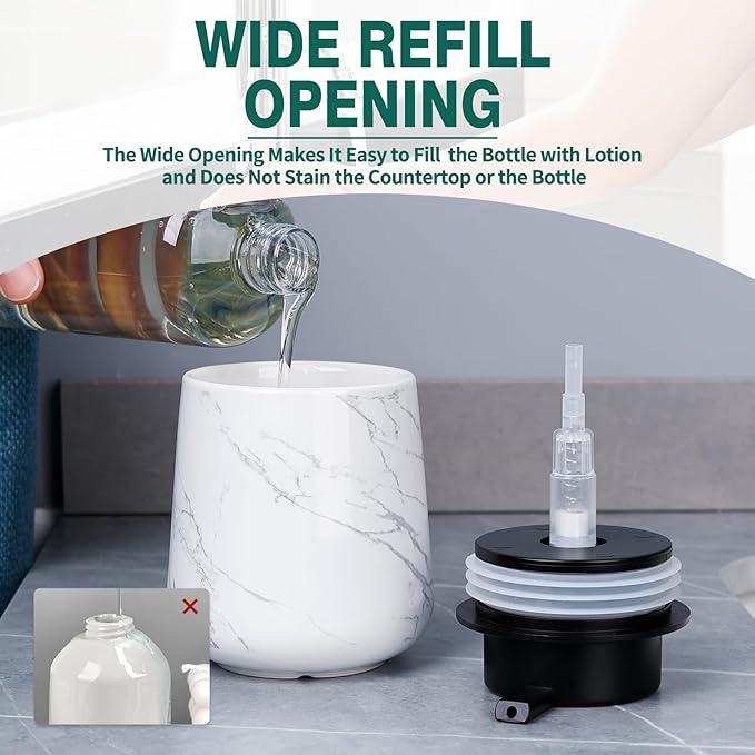 Bosilunlife Hand Soap Dispenser - Marble Lotion Dispenser 12Oz Ceramic Soap Dispenser Bathroom Refillable Liquid Pump Dispenser for Bathroom Kitchen Dispenser for Dish Soap with Easy-to-Press Pump