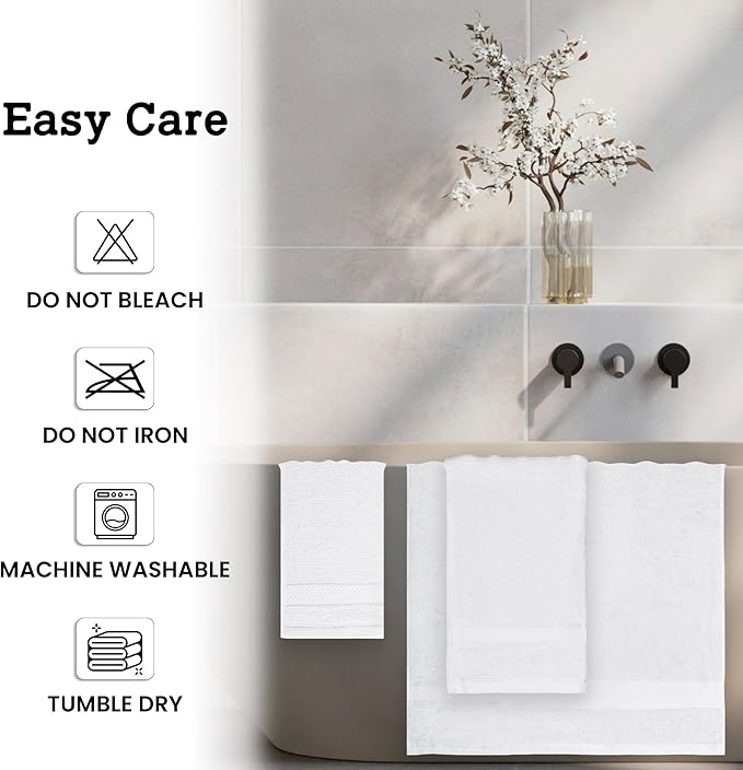 Casa Lino 100% Cotton Bath Towels Set of 4 (1 Bath Towel, 1 Hand Towel & 2 Wash Cloths) - Bathroom Towels and Washcloths Set - Complete Bathroom Set - Guest Room Essentials - (White)