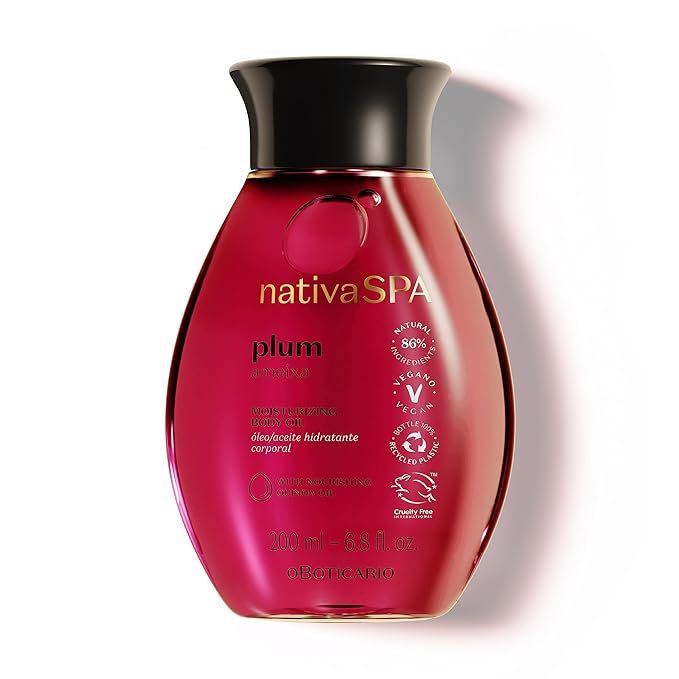 Nativa SPA by O Boticario Plum Body Oil, Enriched with Purified Quinoa Drops to Boost Hydration, 6.8 Ounce