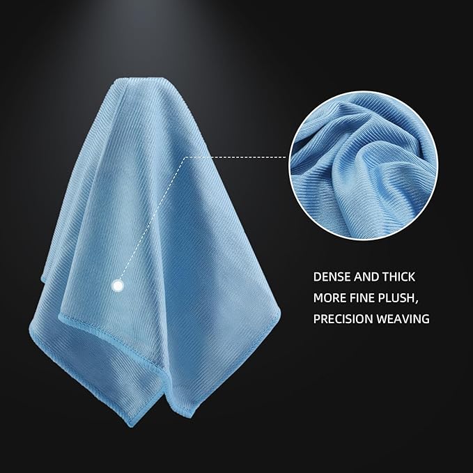 SPTA Ultra Fine Microfiber Cloths for Glass, 12 Pack Microfiber Glass Cleaning Cloth, 16 InchX16 Inch, 300GSM, Lint Free Quickly Clean Window, Glasses, Windshields, Mirrors, and Stainless Steel, Blue