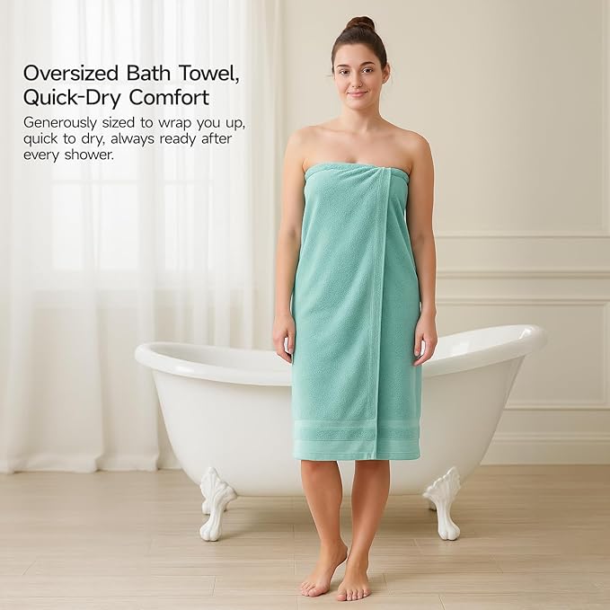 REDKISS 100% Cotton Bath Towels Set of 2, Extra Large Bath Sheets 35 X 70 Inches, 800 GSM, Quick Dry, Ultra Soft & Super Absorbent Bathroom Towel Sets for Bathroom, Gym, Spa, Pool & Hotel, Blue