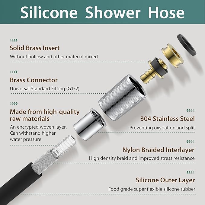 Silicone Shower Hose Extra Long,Explosion Proof Anti Winding Showerhead Hose,Used In Showerheads Spray Bidet Bathing Toilet Cleaning Flexible RV Shower Hoses Replacement (Black, 39 In)