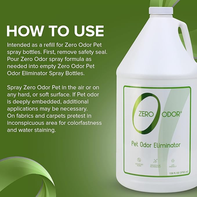 Zero Odor - Pet Odor Eliminator for strong odor, Eliminate Air & Surface Odors – Patented Molecular Technology Best For Carpet, Furniture, Beds Smell Great Again (128 Ounces)