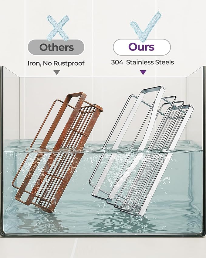 ODesign Shower Caddy 3 Pack-Shower Organizer Shelves Rack Rustproof SUS304 Stainless Steel for Bathroom Storage&Kitchen-No Drilling Adhesive Shower Caddy Shelf Dorm Room Essentials-Silver
