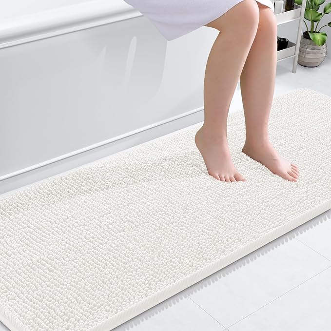 OLANLY Bathroom Rugs 70x24, Extra Soft Absorbent Chenille Bath Rugs, Rubber Backing Quick Dry, Machine Washable Bath Mats for Bathroom Floor, Tub and Shower, Home Decor Accessories, Ivory