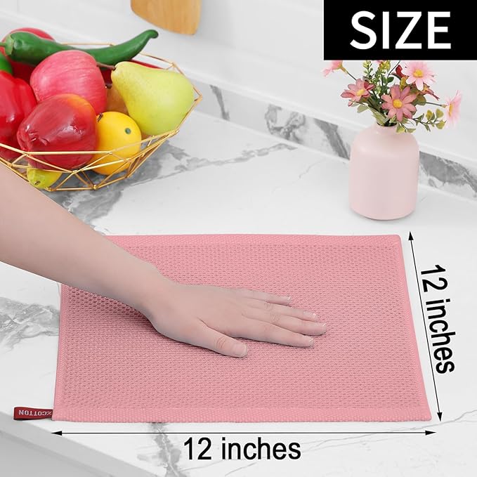 Homaxy 100% Cotton Waffle Weave Kitchen Dish Cloths, Ultra Soft Absorbent Quick Drying Dish Towels, 12 x 12 Inches, 8-Pack, Dried Rose
