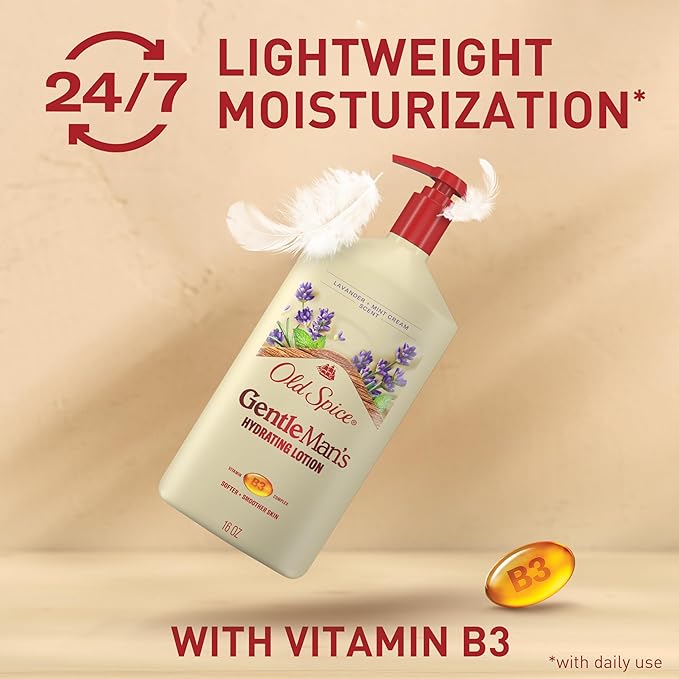 Old Spice Hand, Face & Body Lotion for Men, 24/7 Lightweight Moisturization with Vitamin B3, Instant Absorption, For All Skin Types, Lavender + Mint Cream Scent, 16 oz