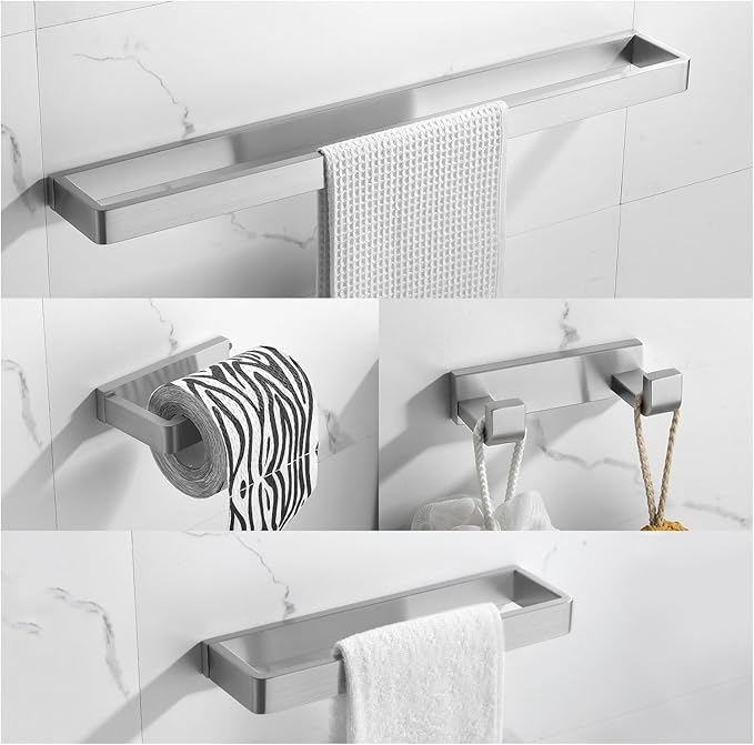 YACVCL 4-Piece Bathroom Hardware Set Brushed Nickel Towel Bar Set Premium Stainless Steel Bath Towel Holder Sets Towel Racks Wall Mounted