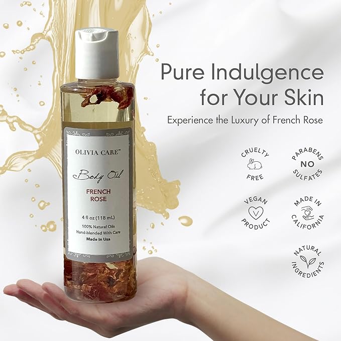 Olivia Care Body Oil - Natural Perfume Oil For Women | Hydrating & Moisturizing After Bath Oil - Infused with VITAMIN E, K & Omega Fatty Acids - Reduce Dry Skin (French Rose)
