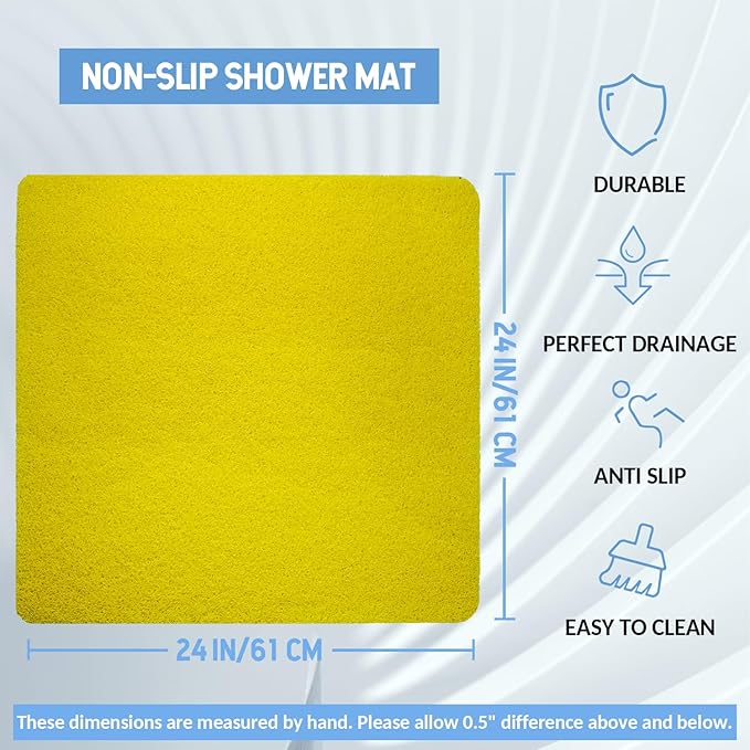 Non-Slip Bathtub Mat, Anti Slip Shower Mat, Fast Drying Bathtub Mats, Foot Scrubber Mat, Anti Slip Mat for Tub, Floor, Bathroom, Kitchen, Home, Hotel (Yellow 24"×24")