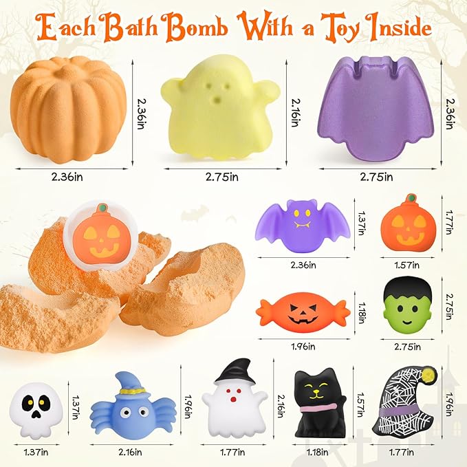 9 Pack Halloween Bath Bombs for Kids, Halloween Bubble Kids Bath Bombs with Surprise Toy Inside, Halloween Treat Bags Gifts for Kids Girls Boys