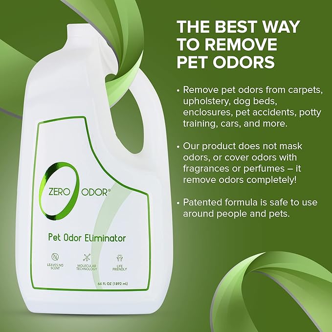 Zero Odor - Pet Odor Eliminator for strong odor, Eliminate Air & Surface Odors – Patented Molecular Technology Best For Carpet, Furniture, Beds Smell Great Again, 64oz Refill
