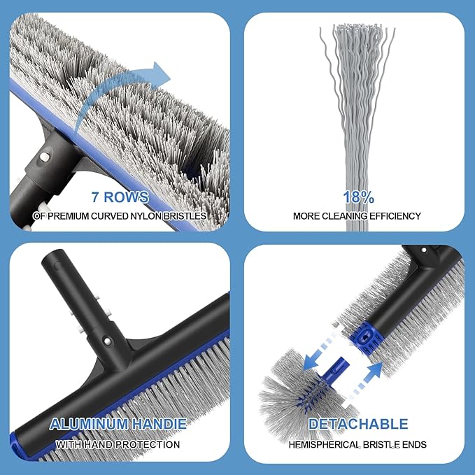 Poolvio 5-in-1 Pool Cleaning Kit - Includes Semi-Deep Skimmer Net, Aluminum Leaf Rake, 20' Pool Brush with 13ft Adjustable Pole