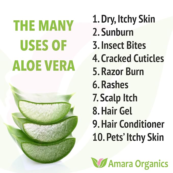 Organic Aloe Vera Gel for Skin, Face, Body, After Sun Care - USDA Certified Organic, 12 fl. oz.