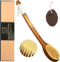 ICANdOIT-17.71Inch Natural Stiff Sisal Bristles Anti-Slip Long Handle Bath Brush,Bent Handle Shower Scrubber for Exfoliating,Shower Back Brush,Exfoliation Set with Pumice Stone(1 Pack)