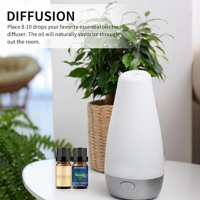 BURIBURI Honeysuckle Oil and Jasmine Essential Oil Set 2 Pack, 100% Pure Diffuser Oil Honeysuckle Essential Oil for Massage, Soap Making