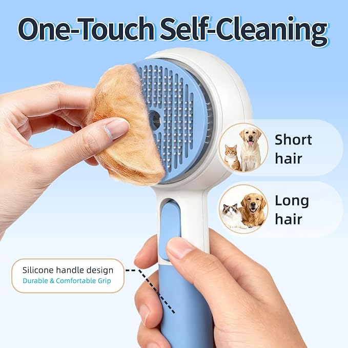 Cat Steam Brush for Shedding & Grooming - 3-in-1 Electric Spray Pet Hair Brush with Massage Function - Anti-Static Water Spray Comb for Tangled Hair, Rechargeable Grooming Tool for Cats & Dogs (Blue)