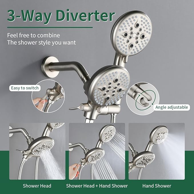 2 Handles Tub Shower Faucet Set Shower System with Tub Spout Bathtub Faucet Set Shower Tub Combo Set Complete Tub and Shower Trim Kit Brushed Nickel