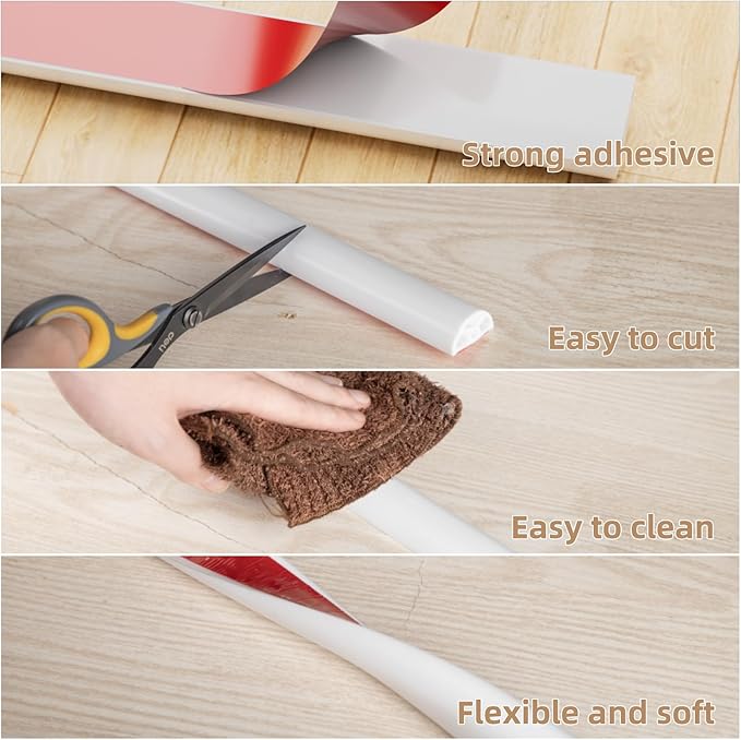 118” White Shower Threshold Water Dam Stopper for Dry and Wet Separation,Self Adhesive Collapsible Walk in Shower Splash Guard Seal Strip,Silicone Sink Edge Water Barrrier for Bathroom and Kitchen