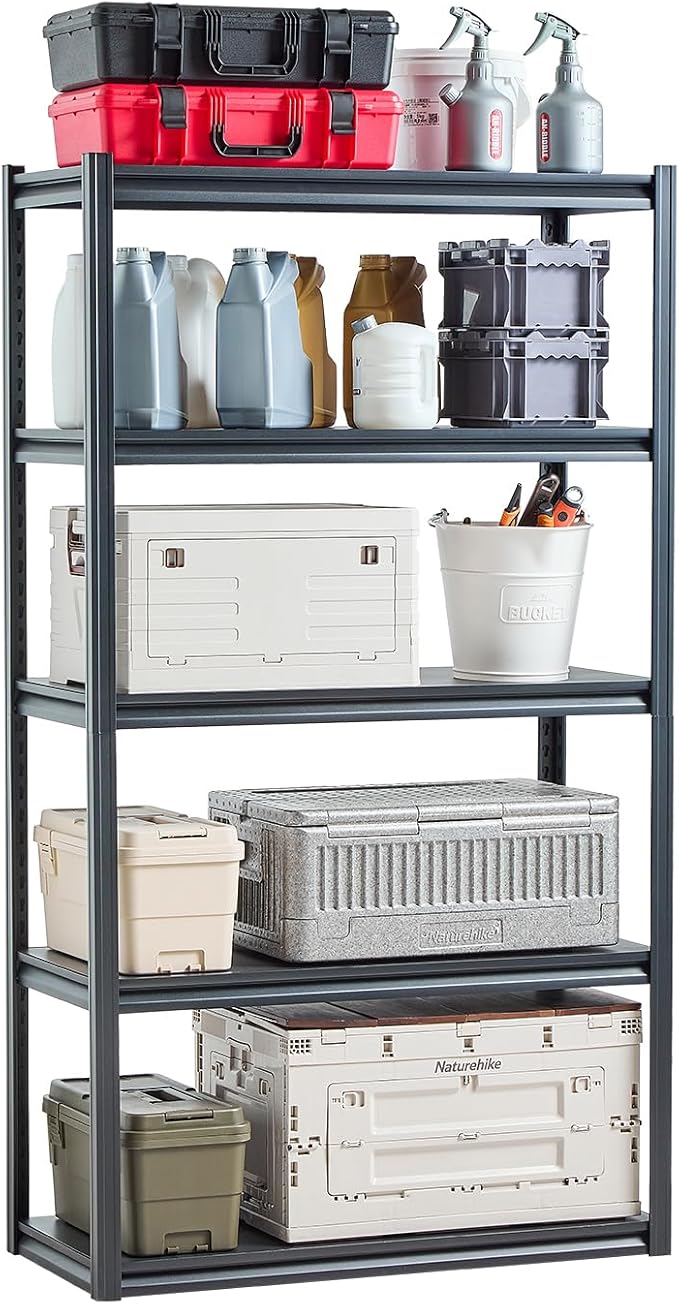 VEVOR Storage Shelves, 2000 lbs, 5 Tier Garage Storage Shelving, 18" D x 40" W x 72" H Adjustable Metal Shelves for Garage Shelves Utility Rack Shelf, Ideal for Kitchen, Warehouse, Basement, Black